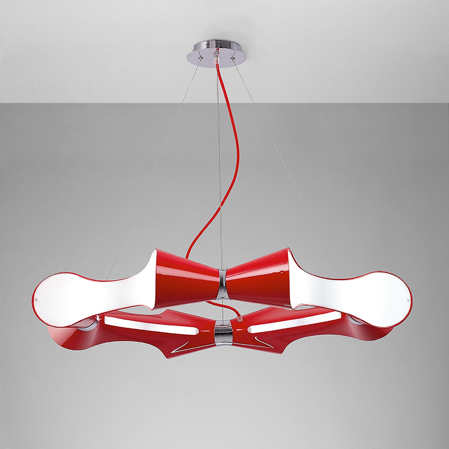 Ora Pendant 8 Flat Round Light E27, Gloss Red/White Acrylic/Polished Chrome, CFL Lamps INCLUDED by Mantra