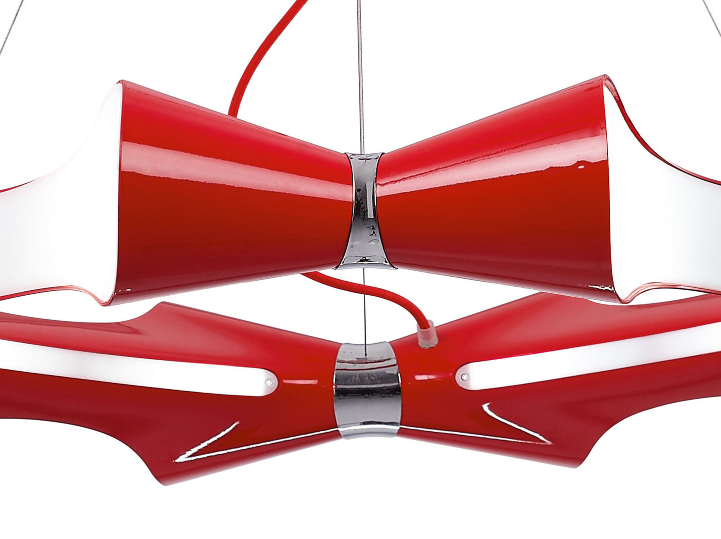 Ora Pendant 8 Flat Round Light E27, Gloss Red/White Acrylic/Polished Chrome, CFL Lamps INCLUDED by Mantra