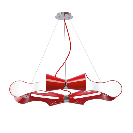 Ora Pendant 8 Flat Round Light E27, Gloss Red/White Acrylic/Polished Chrome, CFL Lamps INCLUDED by Mantra