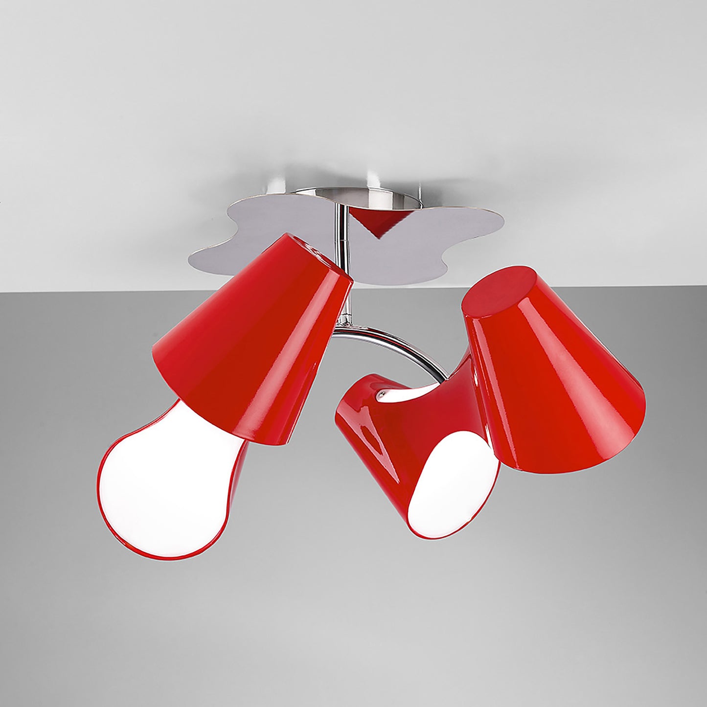 Ora Ceiling 2 Arm 4 Light E27, Gloss Red/White Acrylic/Polished Chrome, CFL Lamps INCLUDED by Mantra