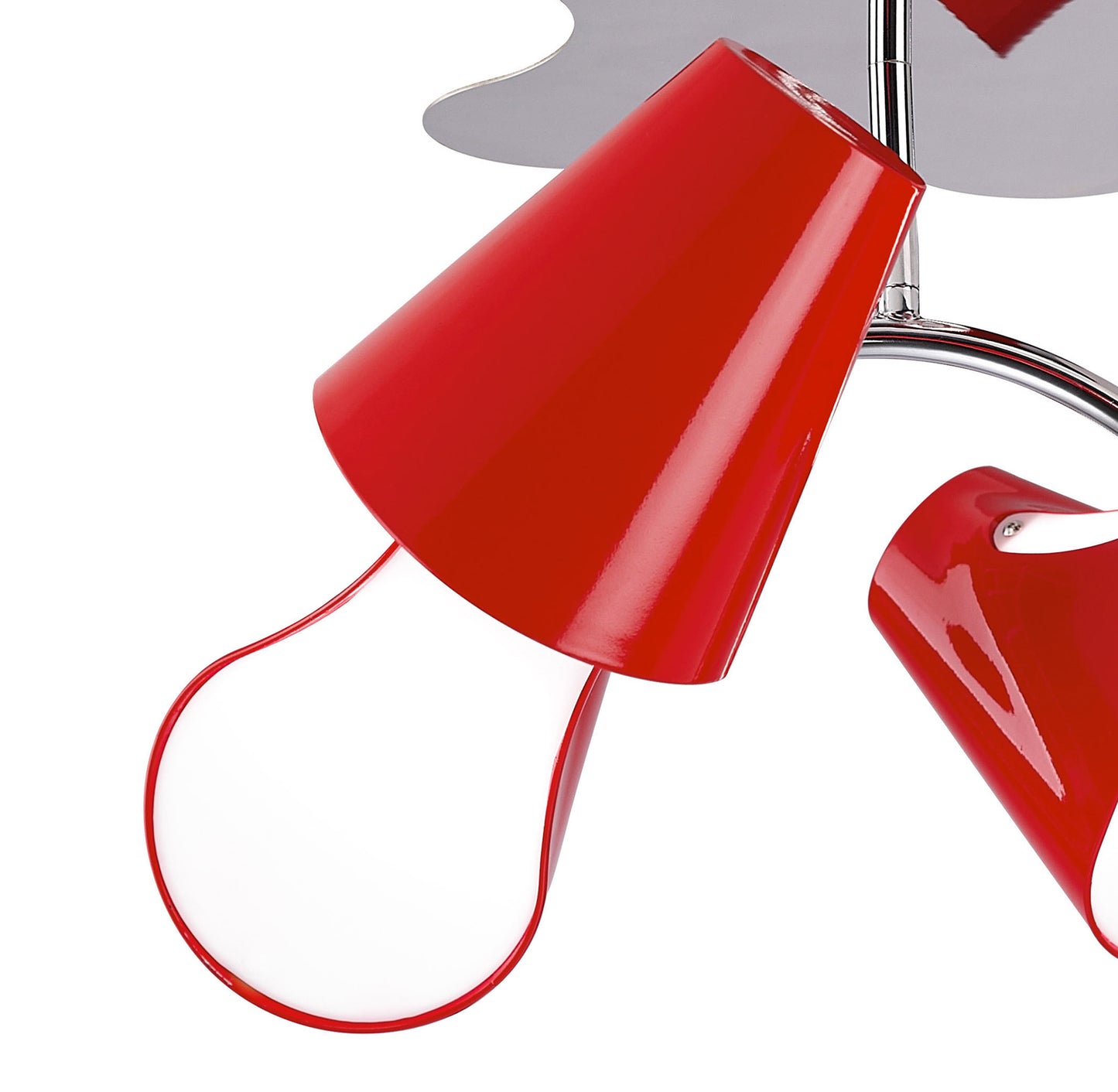 Ora Ceiling 2 Arm 4 Light E27, Gloss Red/White Acrylic/Polished Chrome, CFL Lamps INCLUDED by Mantra