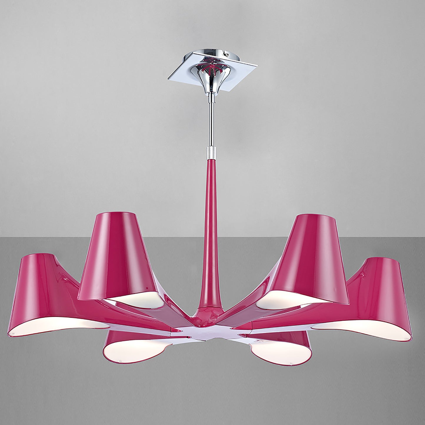 Ora Telescopic Convertible To Semi Flush 6 Light E27, Gloss Purple/White Acrylic/Polished Chrome, CFL Lamps INCLUDED by Mantra