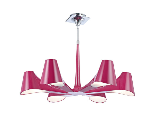 Ora Telescopic Convertible To Semi Flush 6 Light E27, Gloss Purple/White Acrylic/Polished Chrome, CFL Lamps INCLUDED by Mantra