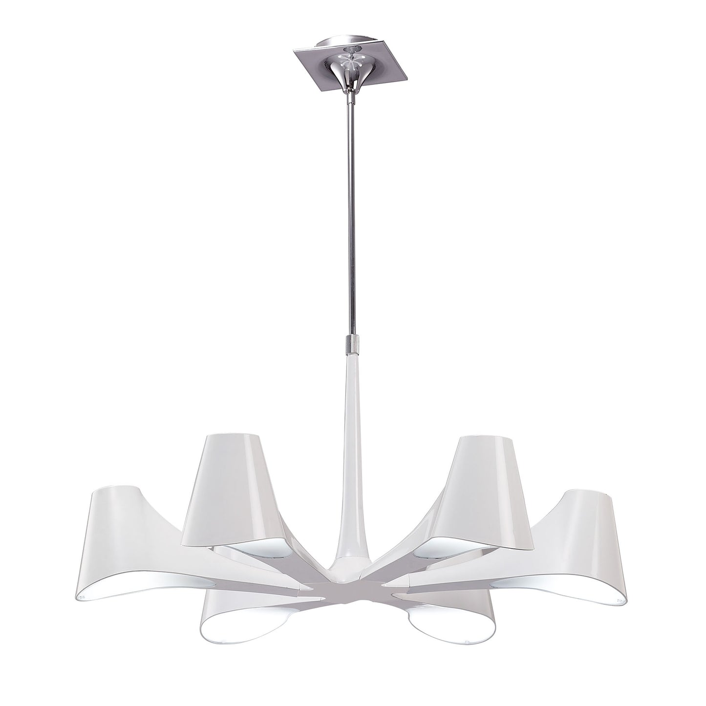 Ora Telescopic Convertible To Semi Flush 6 Light E27, Gloss White/White Acrylic/Polished Chrome, CFL Lamps INCLUDED by Mantra