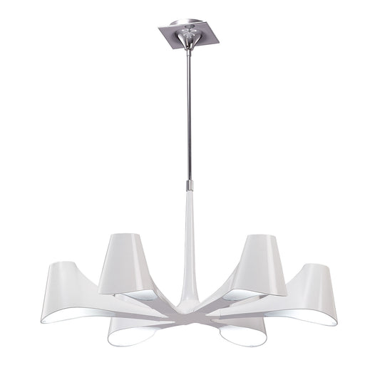 Ora Telescopic Convertible To Semi Flush 6 Light E27, Gloss White/White Acrylic/Polished Chrome, CFL Lamps INCLUDED by Mantra