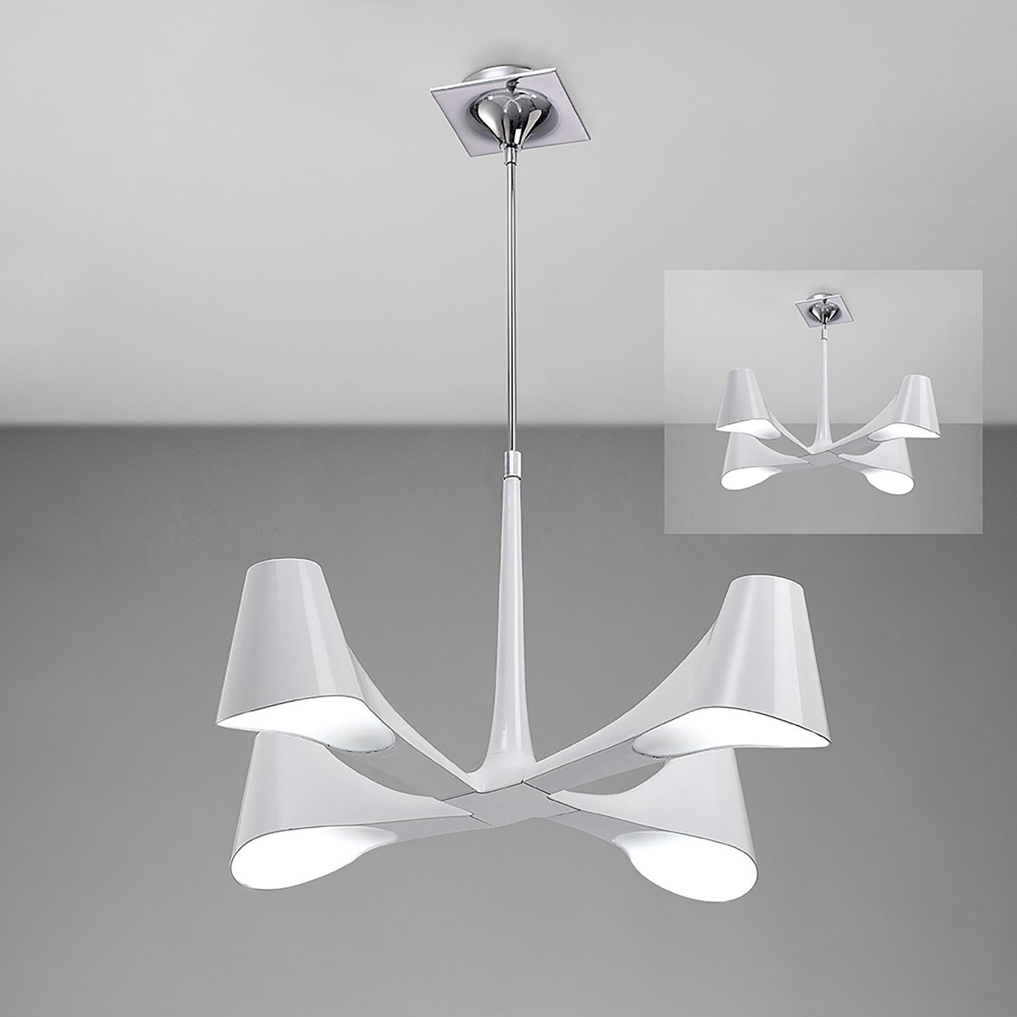 Ora Telescopic Convertible To Semi Flush 4 Light E27, Gloss White/White Acrylic/Polished Chrome, CFL Lamps INCLUDED by Mantra