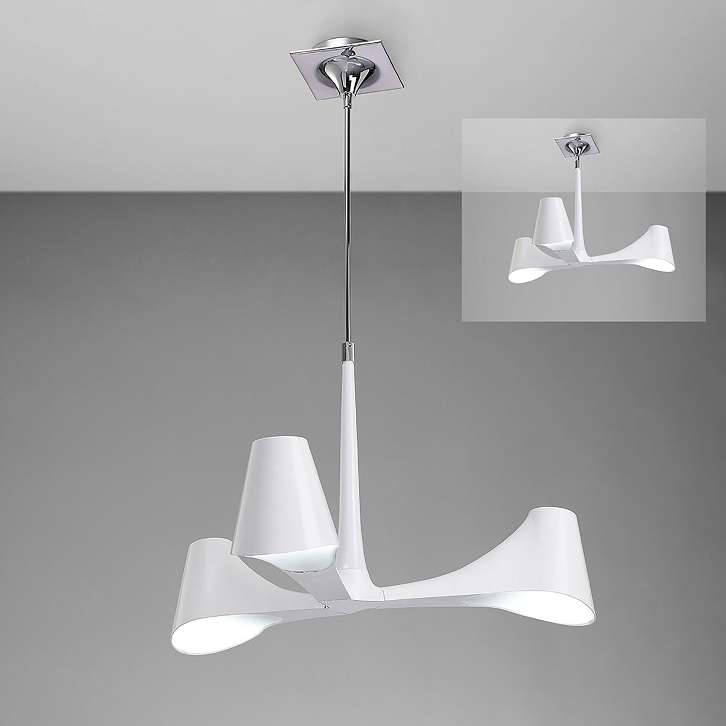 Ora Telescopic Convertible To Semi Flush 3 Light E27, Gloss White/White Acrylic/Polished Chrome, CFL Lamps INCLUDED by Mantra