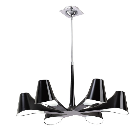 Ora Telescopic Convertible To Semi Flush 6 Light E27, Gloss Black/White Acrylic/Polished Chrome, CFL Lamps INCLUDED by Mantra