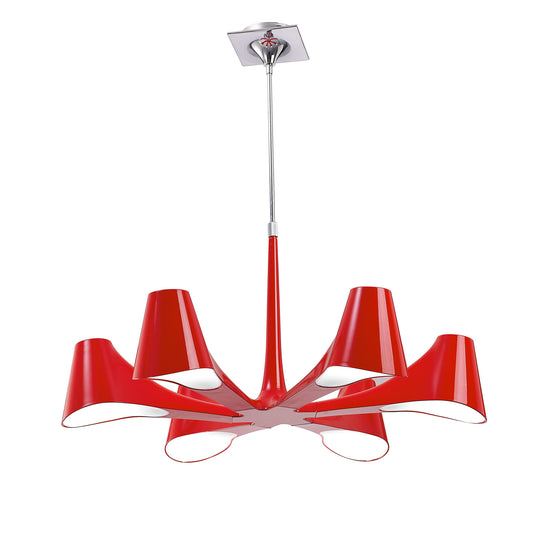 Ora Telescopic Convertible To Semi Flush 6 Light E27, Gloss Red/White Acrylic/Polished Chrome, CFL Lamps INCLUDED by Mantra