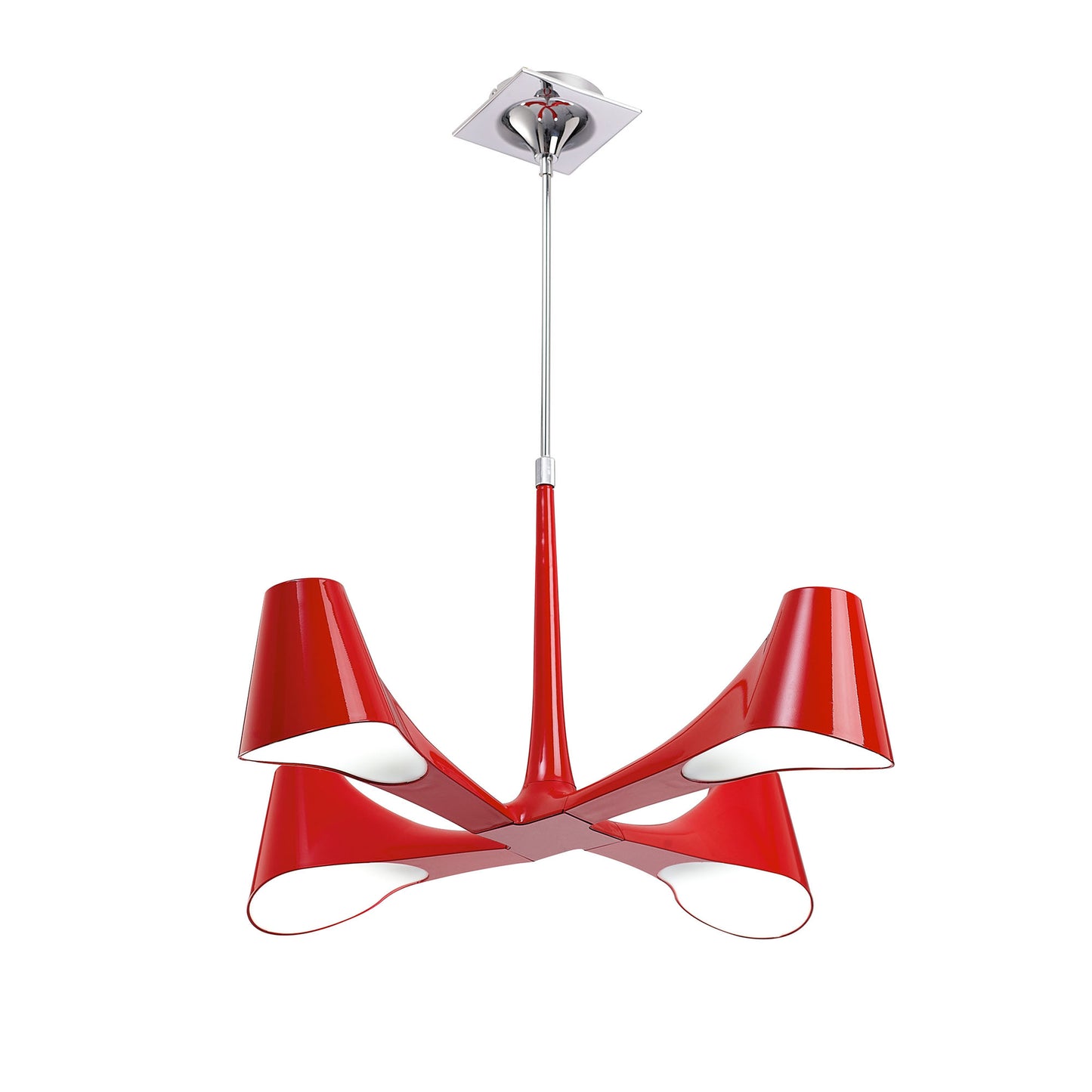 Ora Telescopic Convertible To Semi Flush 4 Light E27, Gloss Red/White Acrylic/Polished Chrome, CFL Lamps INCLUDED by Mantra