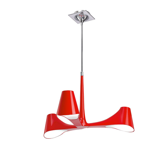 Ora Telescopic Convertible To Semi Flush 3 Light E27, Gloss Red/White Acrylic/Polished Chrome, CFL Lamps INCLUDED by Mantra