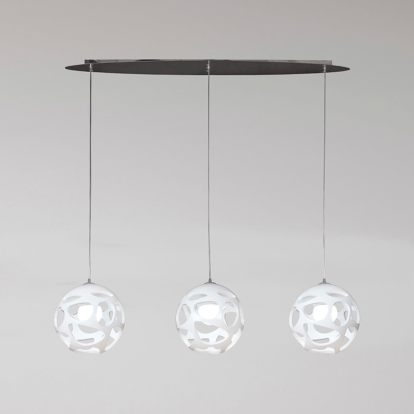 Organica Linear Pendant 3 Light E27 Line, Gloss White/Polished Chrome by Mantra