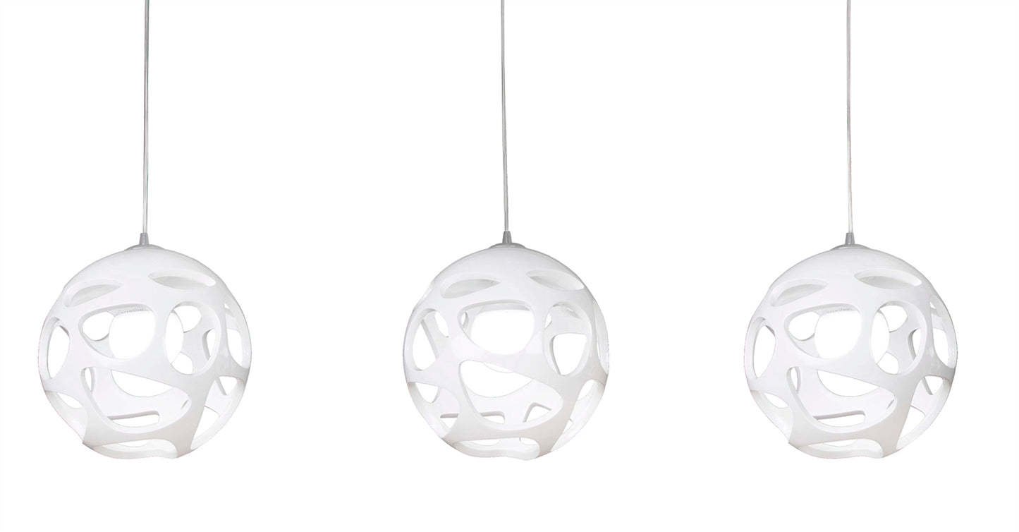 Organica Linear Pendant 3 Light E27 Line, Gloss White/Polished Chrome by Mantra