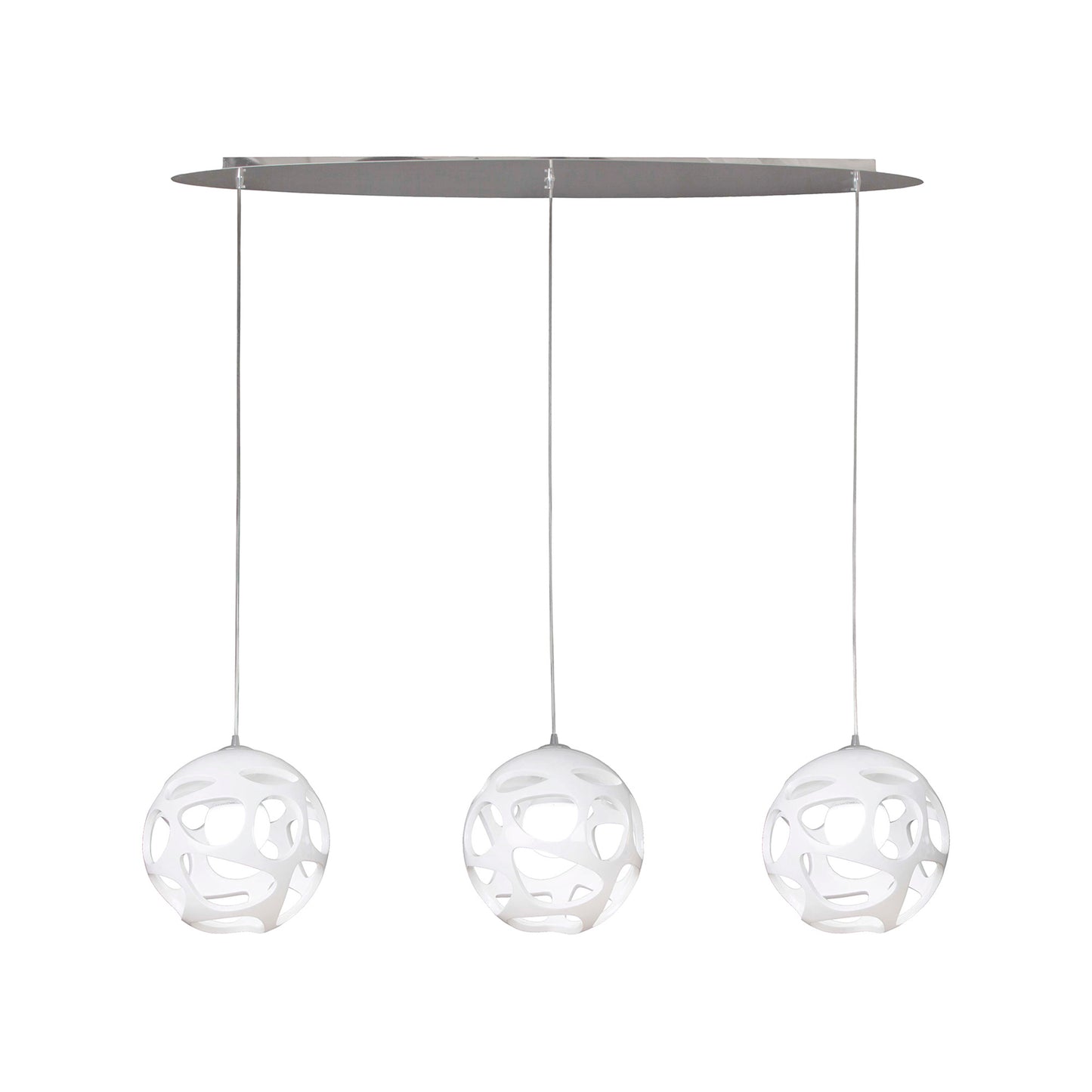 Organica Linear Pendant 3 Light E27 Line, Gloss White/Polished Chrome by Mantra