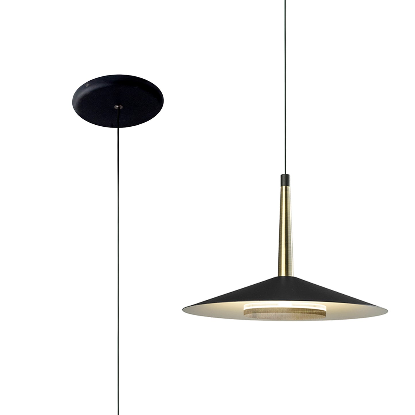 Orion 1 Light Pendant, 8W LED, 3000K, 590lm, Black/Antique Brass, 3yrs Warranty by Mantra