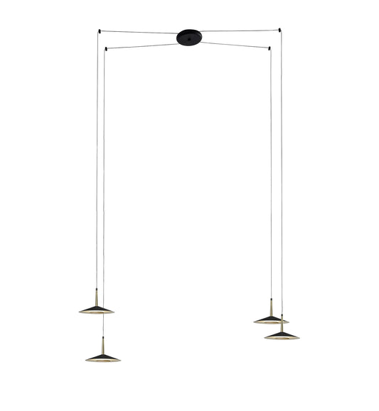 Orion 4 Light Linear Pendant , 32W LED, 3000K, 1770lm, Black,/Antique Brass, 3yrs Warranty by Mantra