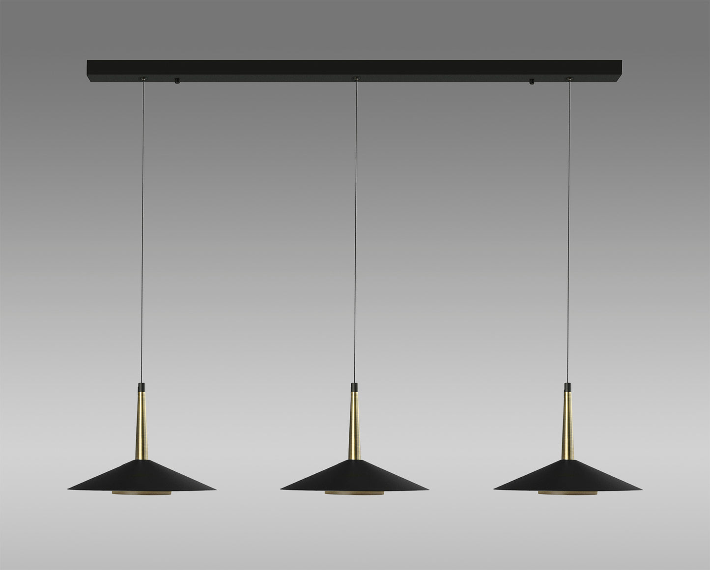 Orion 3 Light Linear Pendant, 24W LED, 3000K, 1770lm, Black/Antique Brass, 3yrs Warranty by Mantra