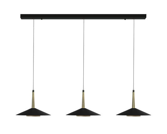 Orion 3 Light Linear Pendant, 24W LED, 3000K, 1770lm, Black/Antique Brass, 3yrs Warranty by Mantra