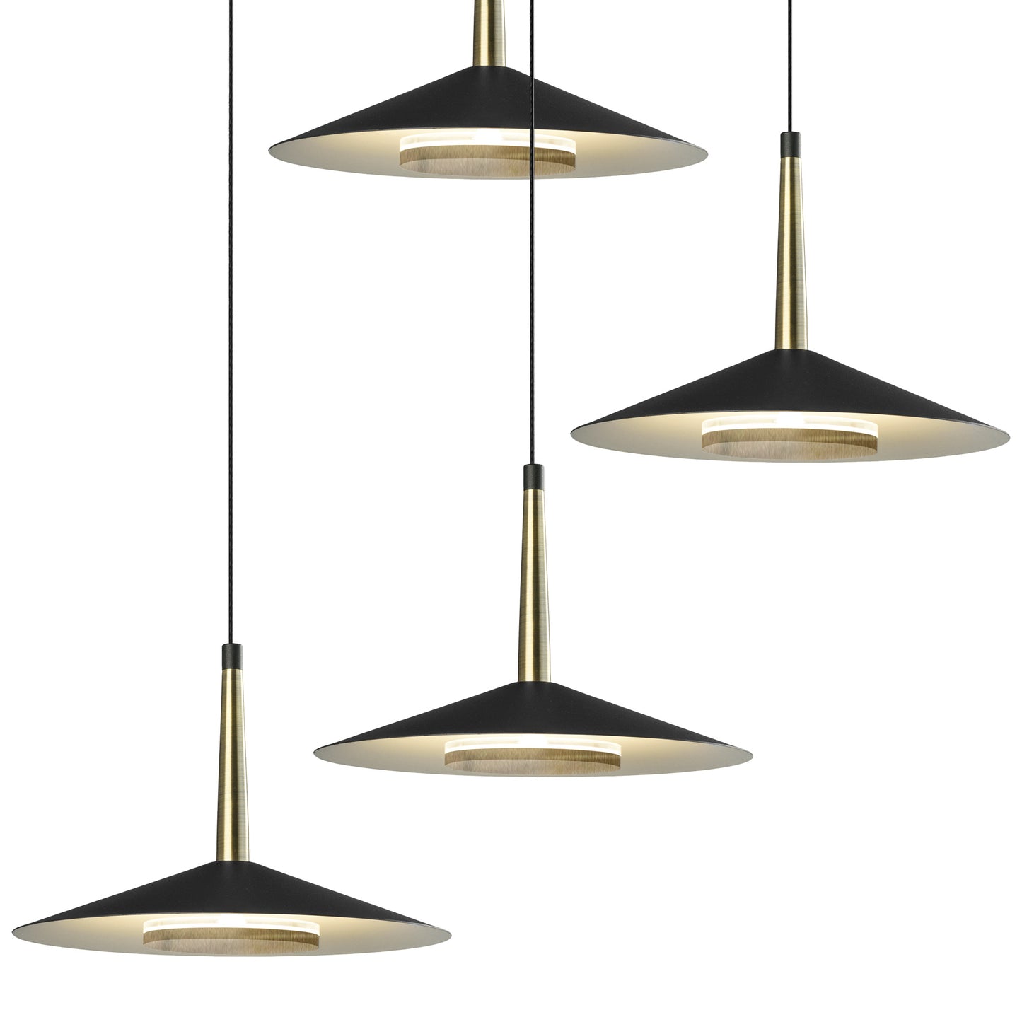 Orion 4 Light Round Pendant, 32W LED, 3000K, 2360lm, Black/Antique Brass, 3yrs Warranty by Mantra