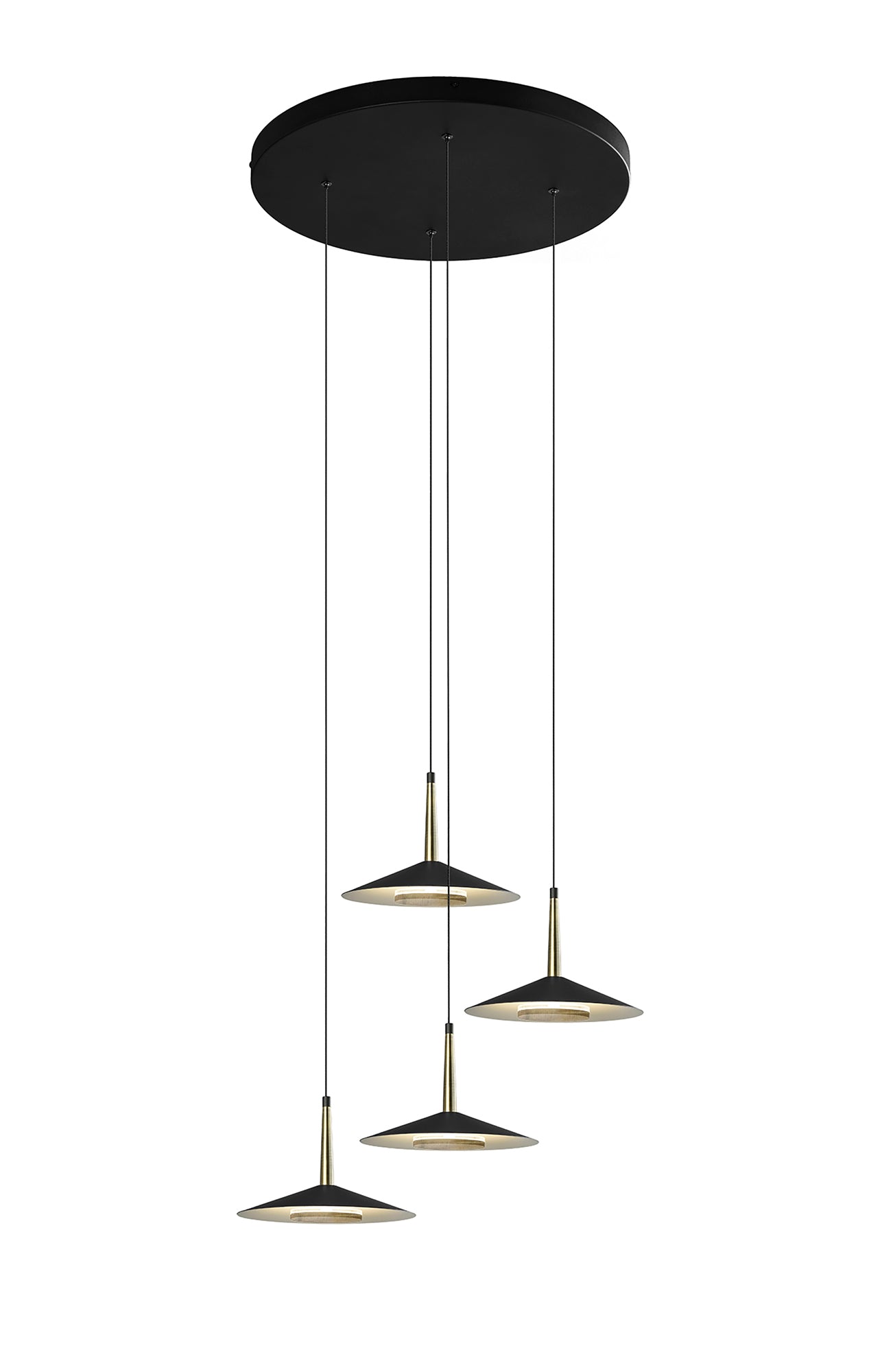 Orion 4 Light Round Pendant, 32W LED, 3000K, 2360lm, Black/Antique Brass, 3yrs Warranty by Mantra