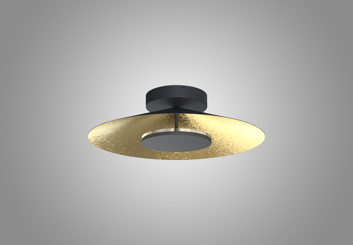 Orion Ceiling 25cm Round, 8W LED, 3000K, 560lm, Gold Leaf/Black, 3yrs Warranty by Mantra