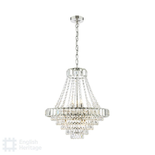 English Heritage Osborne House 12 Light Chandelier Polished Nickel and Crystal