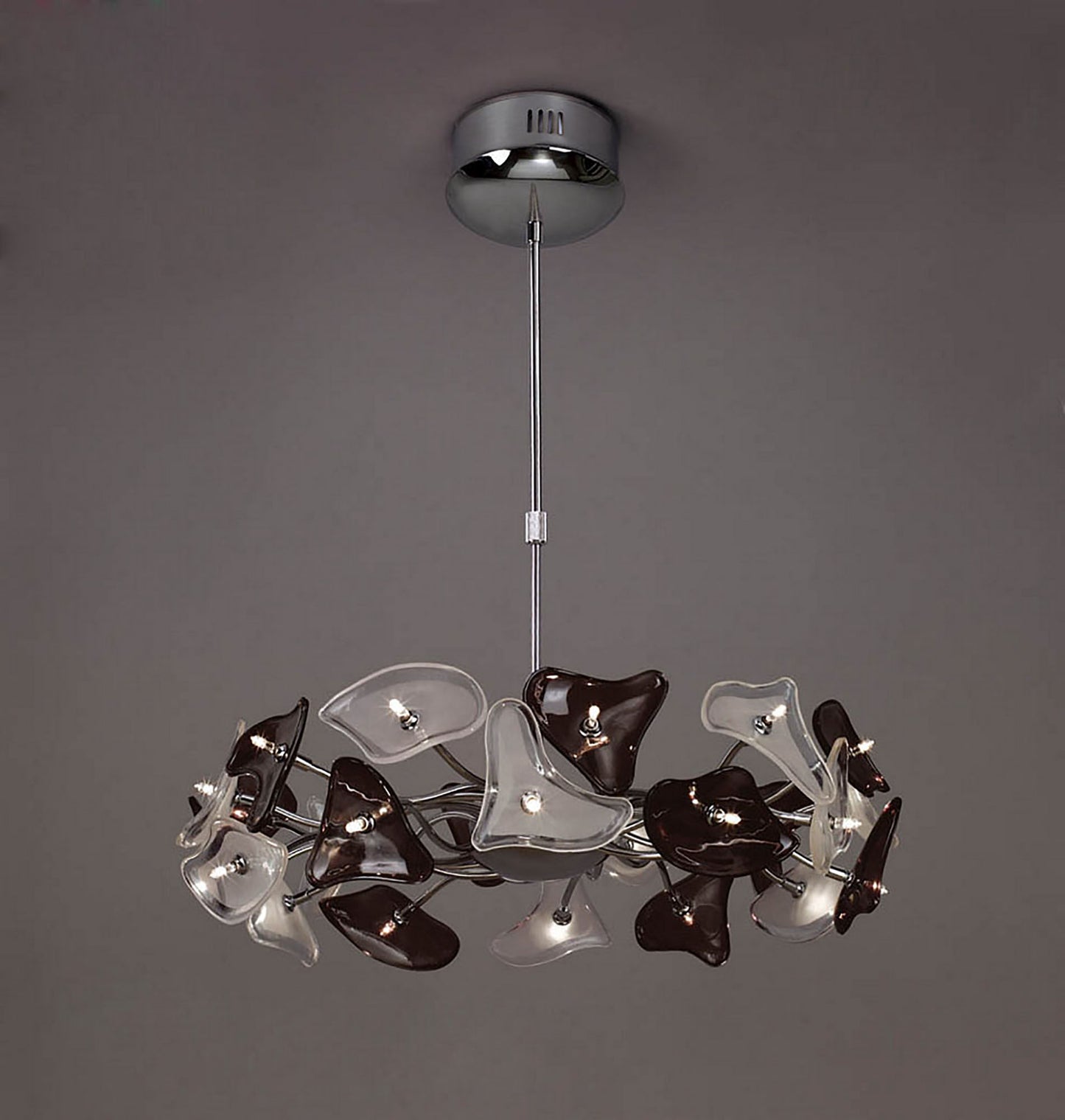 Otto Pendant 24 Light G4 Ring, Polished Chrome/Frosted Glass/Black Glass, NOT LED/CFL Compatible by Mantra