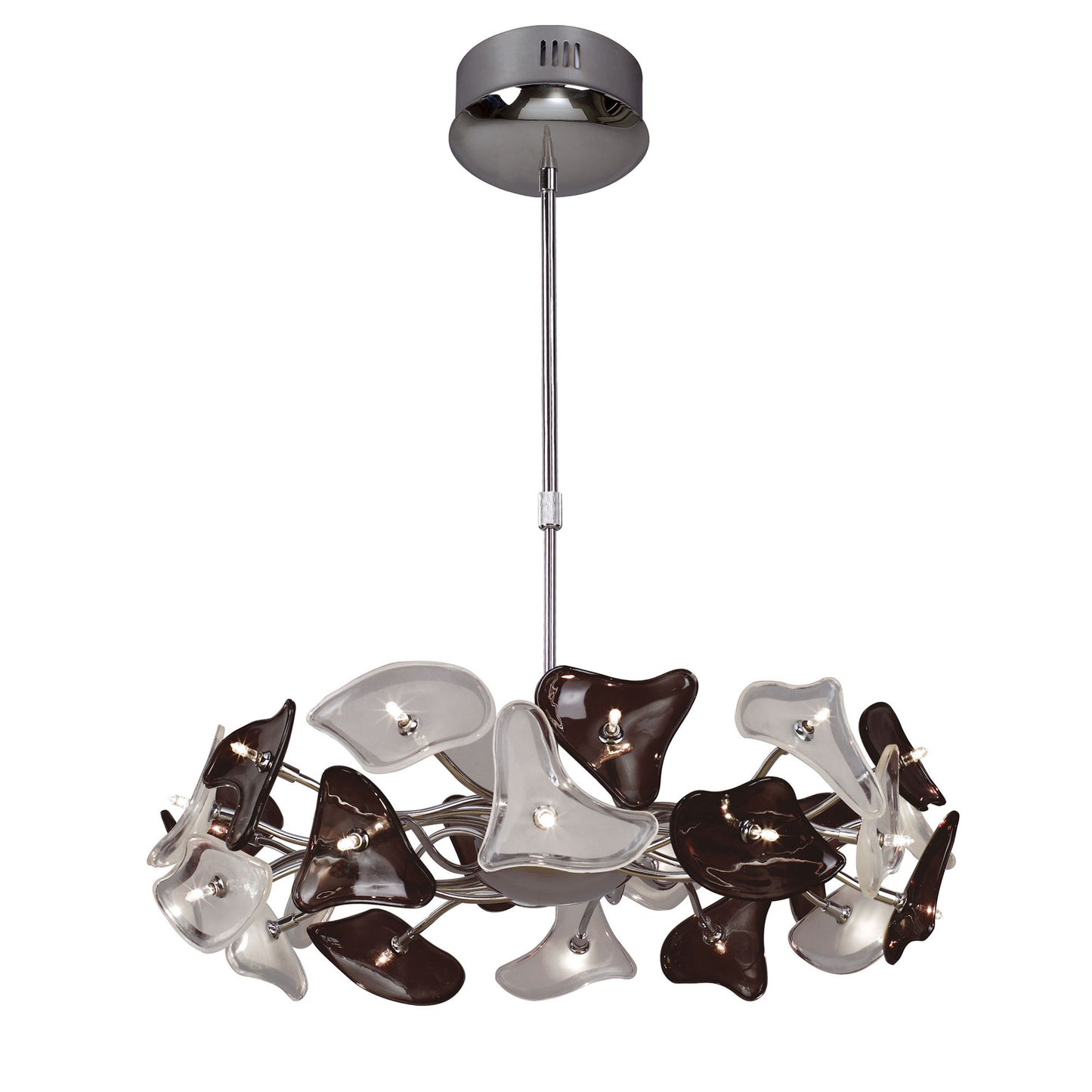 Otto Pendant 24 Light G4 Ring, Polished Chrome/Frosted Glass/Black Glass, NOT LED/CFL Compatible by Mantra