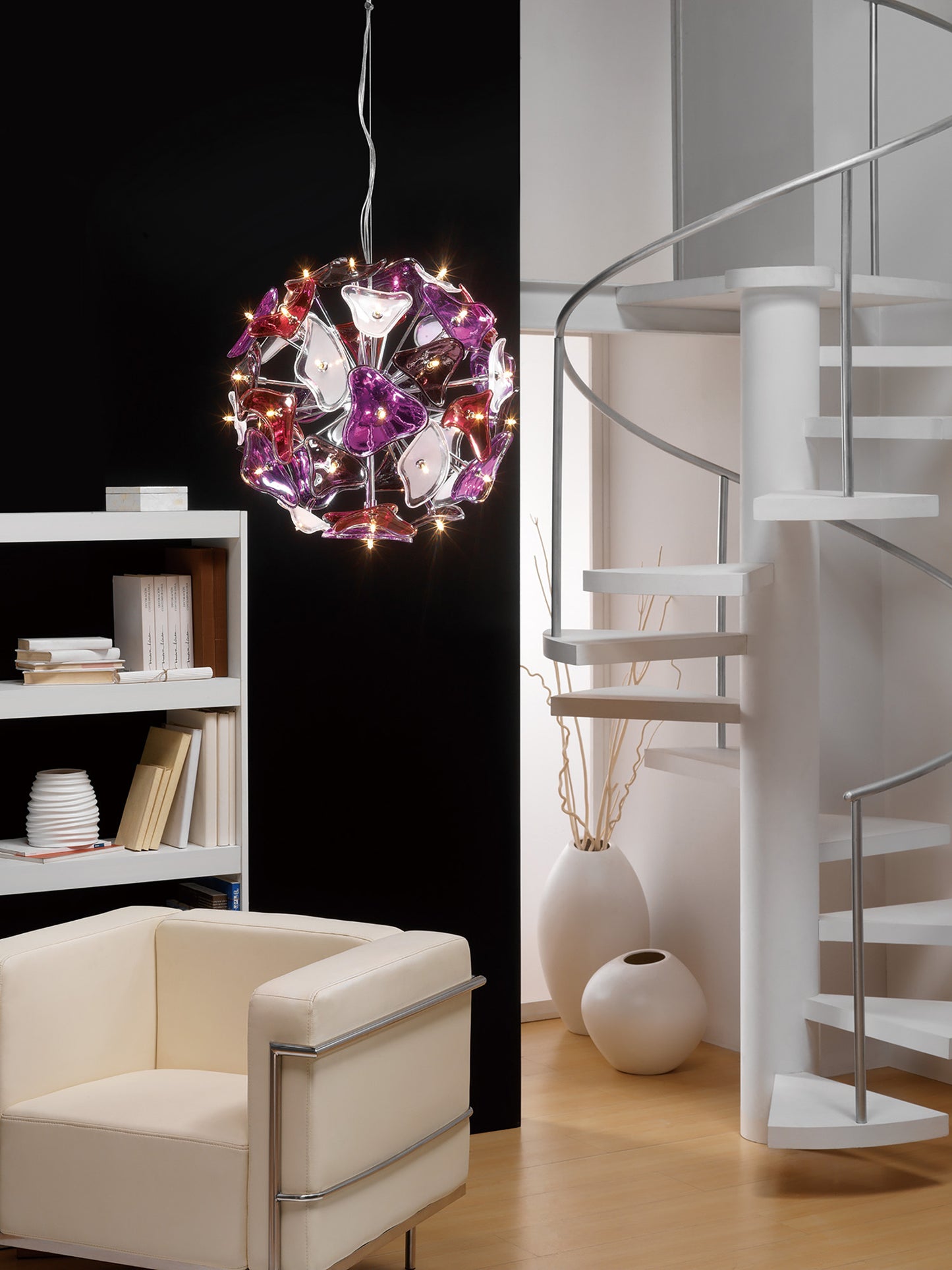 Otto Pendant 24 Light G4 Ring, Polished Chrome/Frosted Glass/Black Glass, NOT LED/CFL Compatible by Mantra