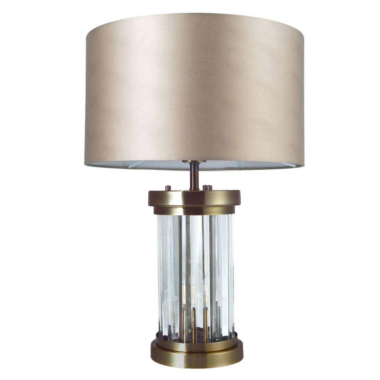 Pandora 2 Light Crystal Table Lamp Antique Brass