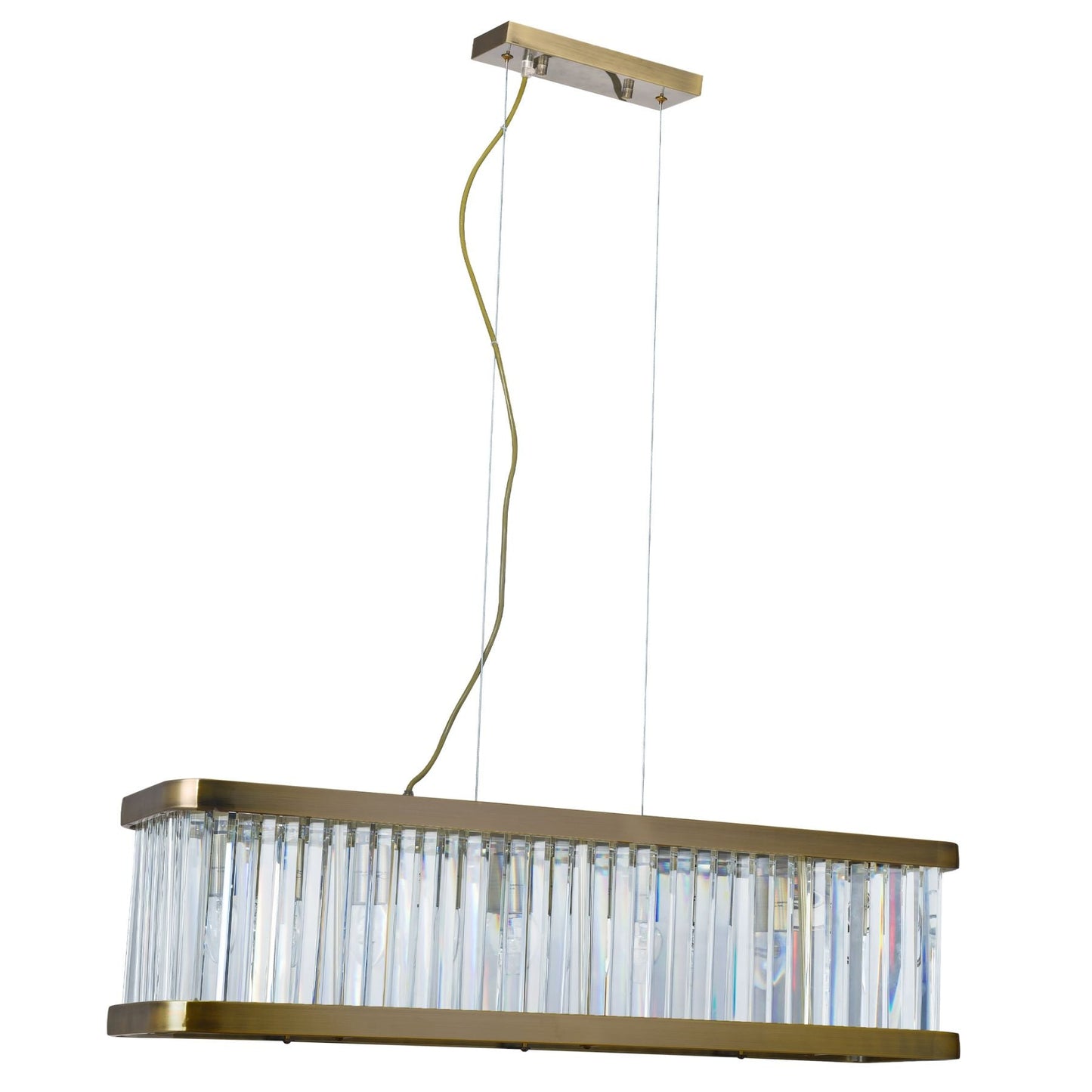 Pandora 5 Light Long Crystal Bar Pendant Antique Brass