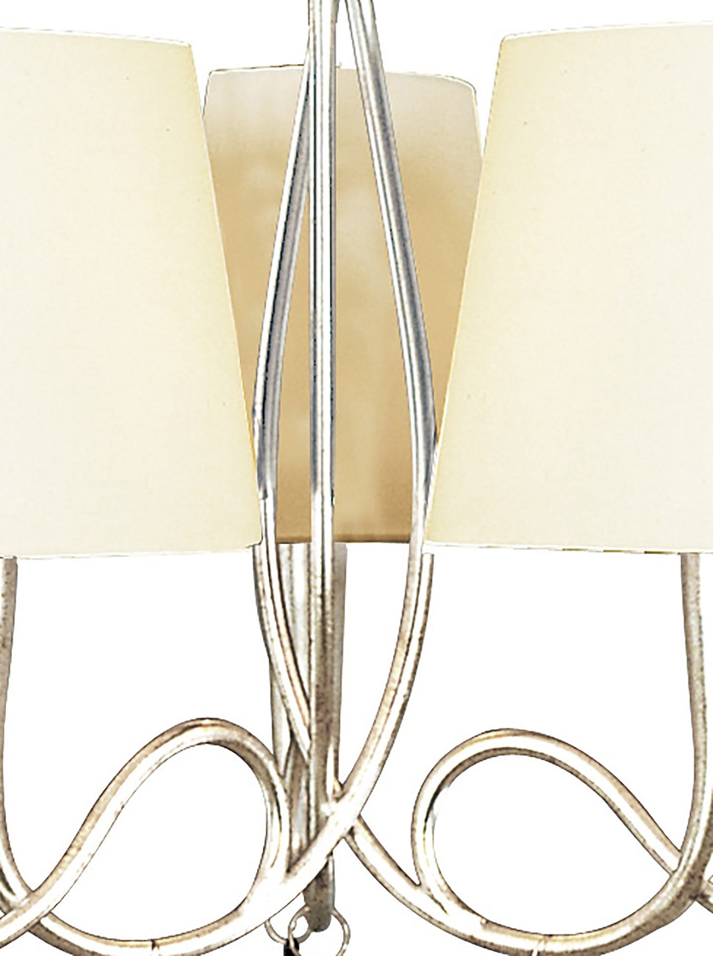 Paola Pendant 3 Arm 6 Light E14, Silver Painted With Cream Shades & Black Glass Droplets by Mantra