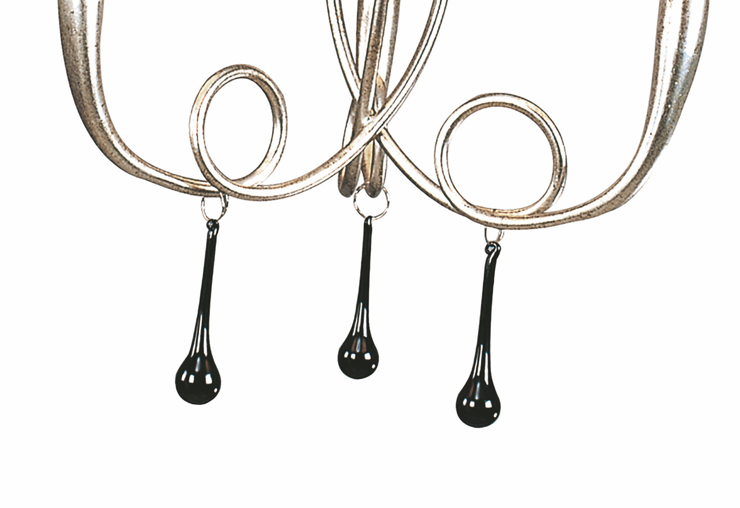 Paola Pendant 3 Light E14, Silver Painted With Cream Shades & Black Glass Droplets by Mantra