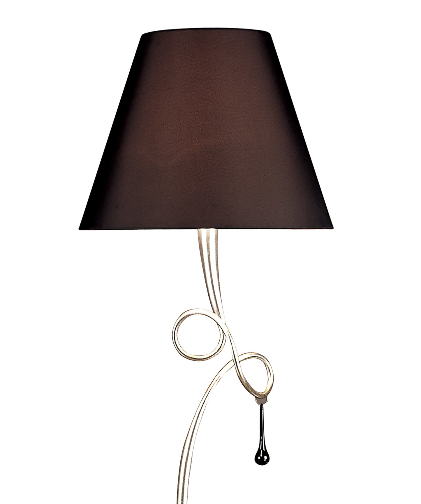 Paola Floor Lamp 1 Light E27, Silver Painted With Black Shade & Black Glass Droplets by Mantra