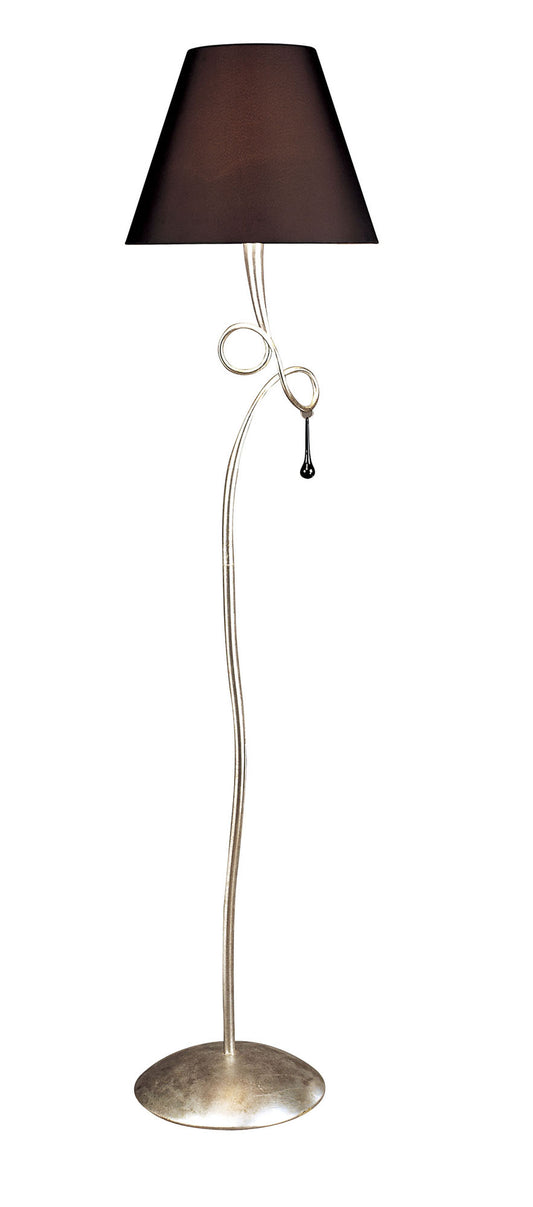 Paola Floor Lamp 1 Light E27, Silver Painted With Black Shade & Black Glass Droplets by Mantra