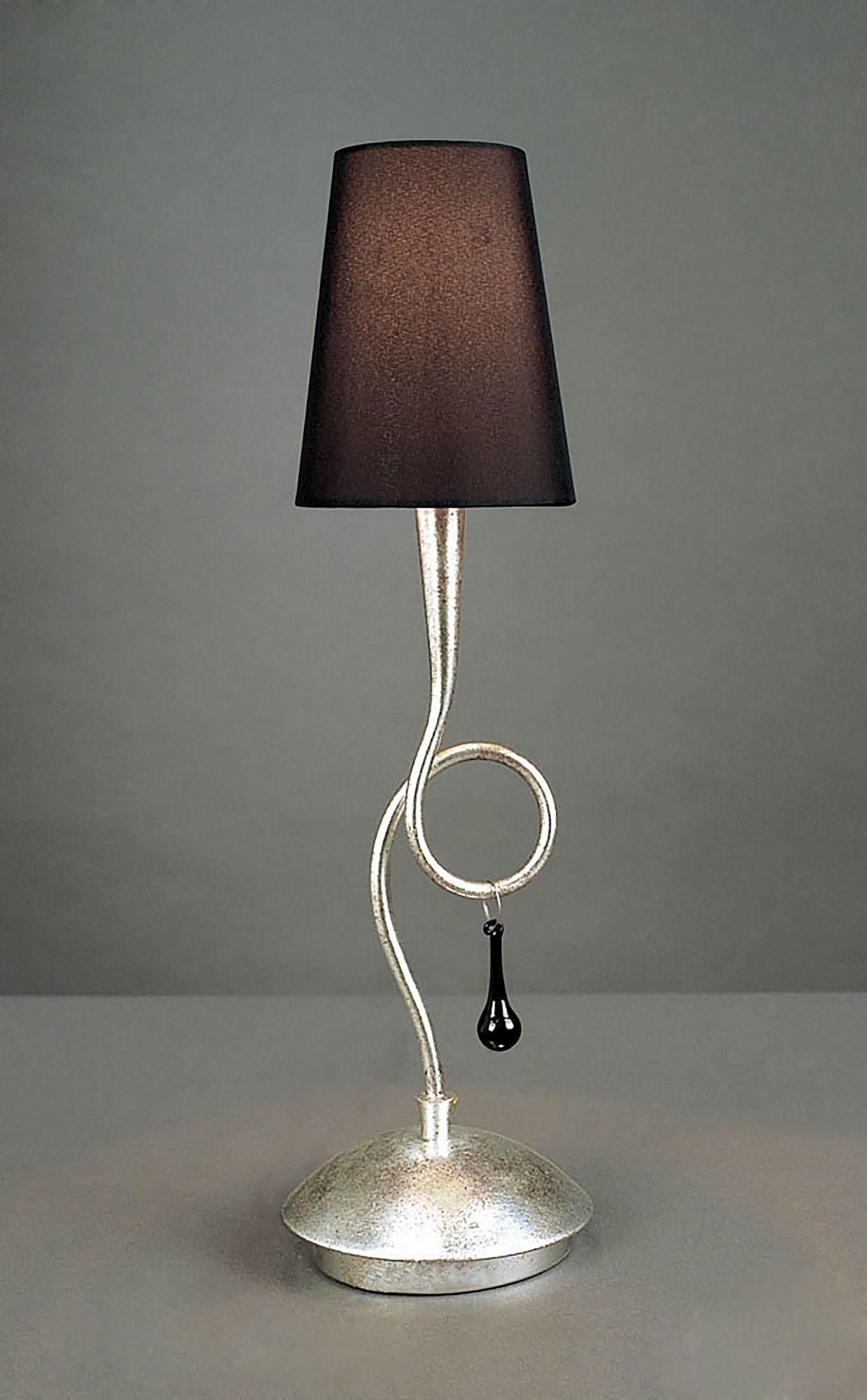 Paola Table Lamp 1 Light E14, Silver Painted With Black Shade & Black Glass Droplets by Mantra