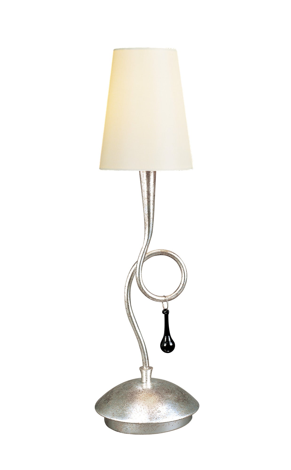 Paola Table Lamp 1 Light E14, Silver Painted With Cream Shade & Black Glass Droplets by Mantra