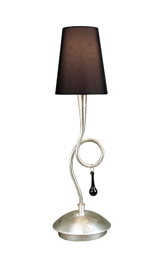 Paola Table Lamp 1 Light E14, Silver Painted With Black Shade & Black Glass Droplets by Mantra