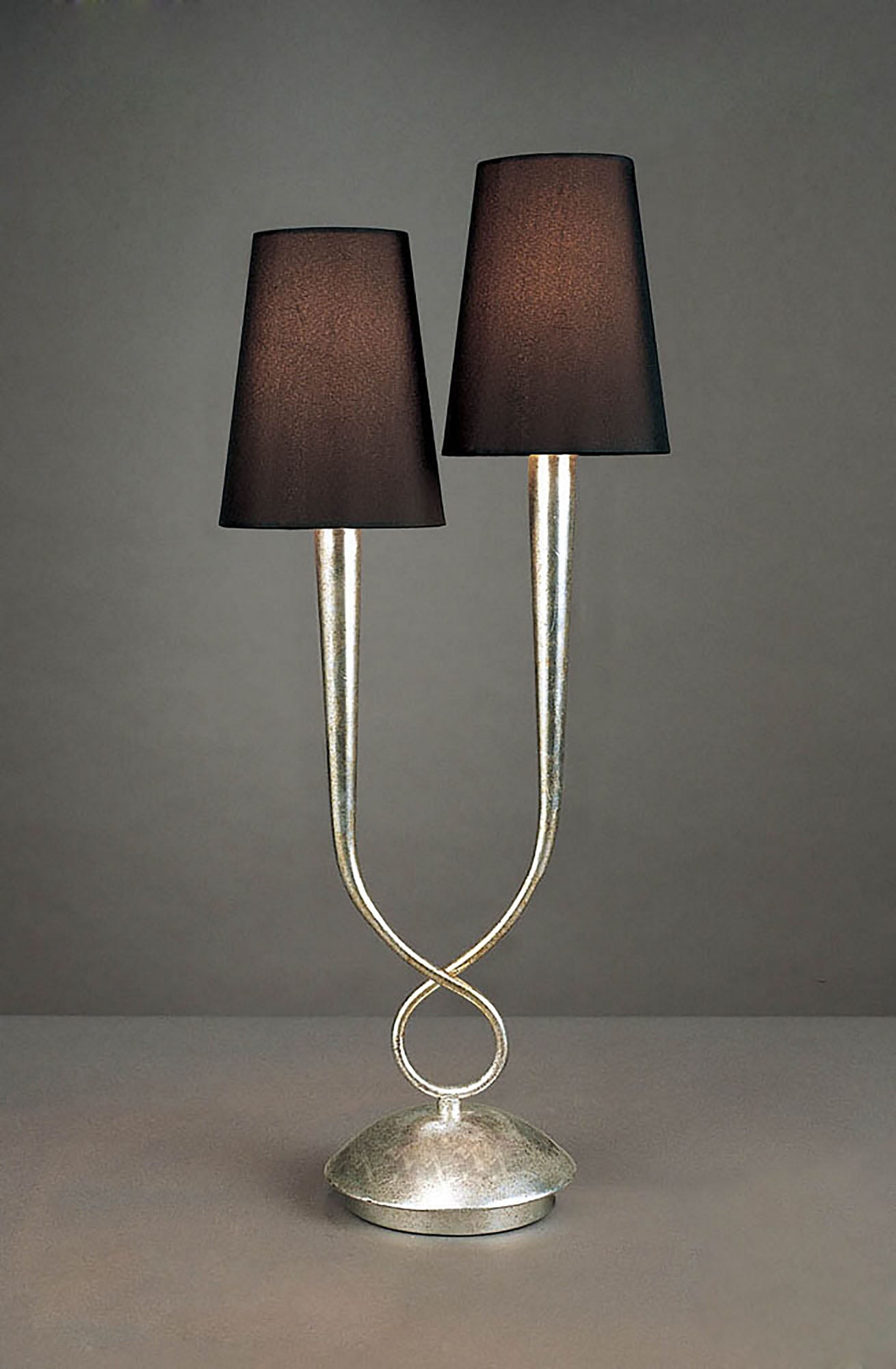 Paola Table Lamp 2 Light E14, Silver Painted With Black Shades by Mantra