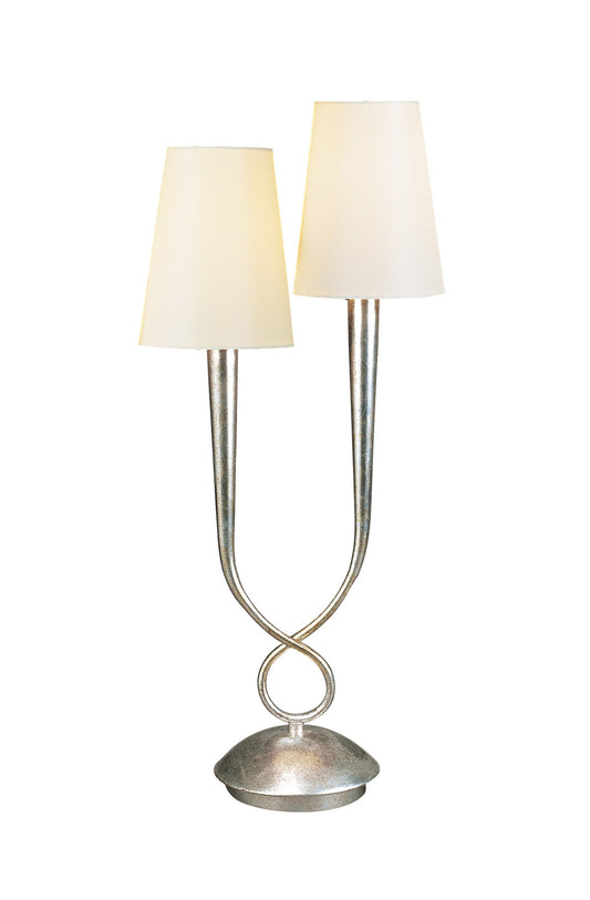 Paola Table Lamp 2 Light E14, Silver Painted With Cream Shades by Mantra