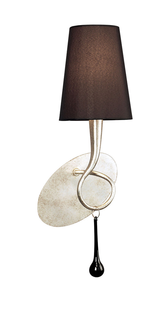 Paola Wall Lamp Switched 1 Light E14, Silver Painted With Black Shade & Black Glass Droplets by Mantra