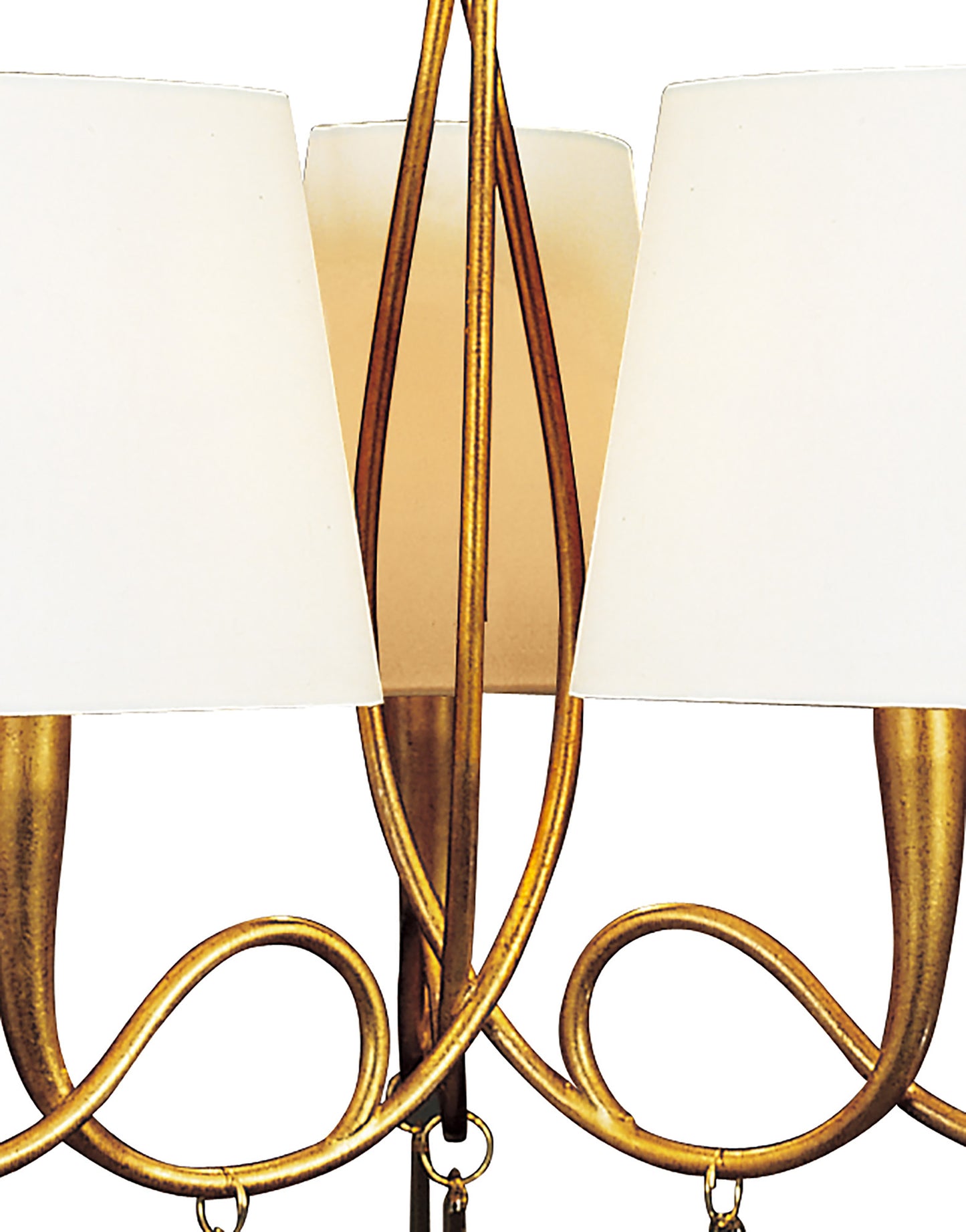 Paola Pendant 3 Arm 6 Light E14, Gold Painted With Cream Shades & Amber Glass Droplets (3540) by Mantra