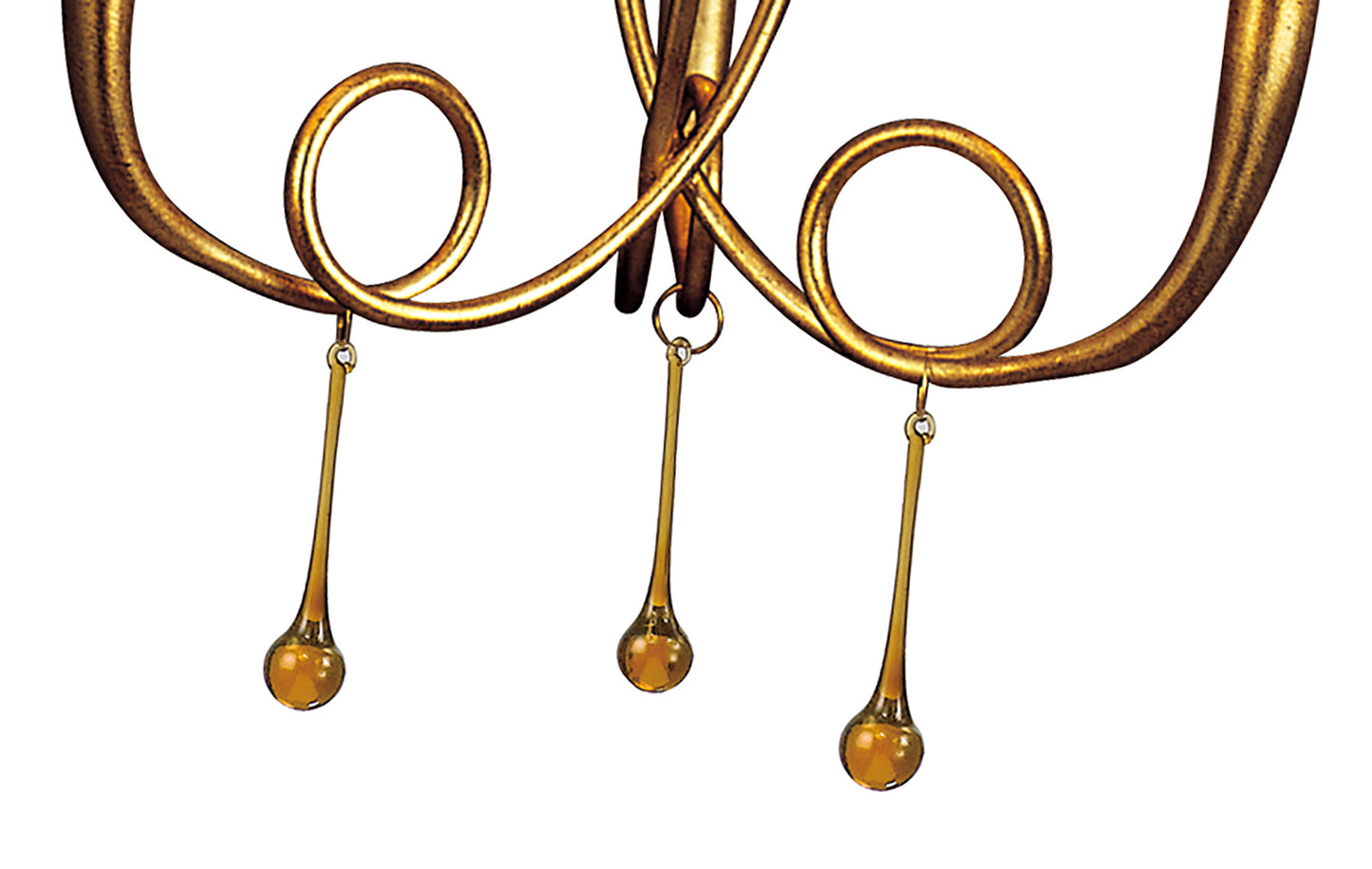 Paola Pendant 3 Light E14, Gold Painted With Cream Shades & Amber Glass Droplets (3542) by Mantra