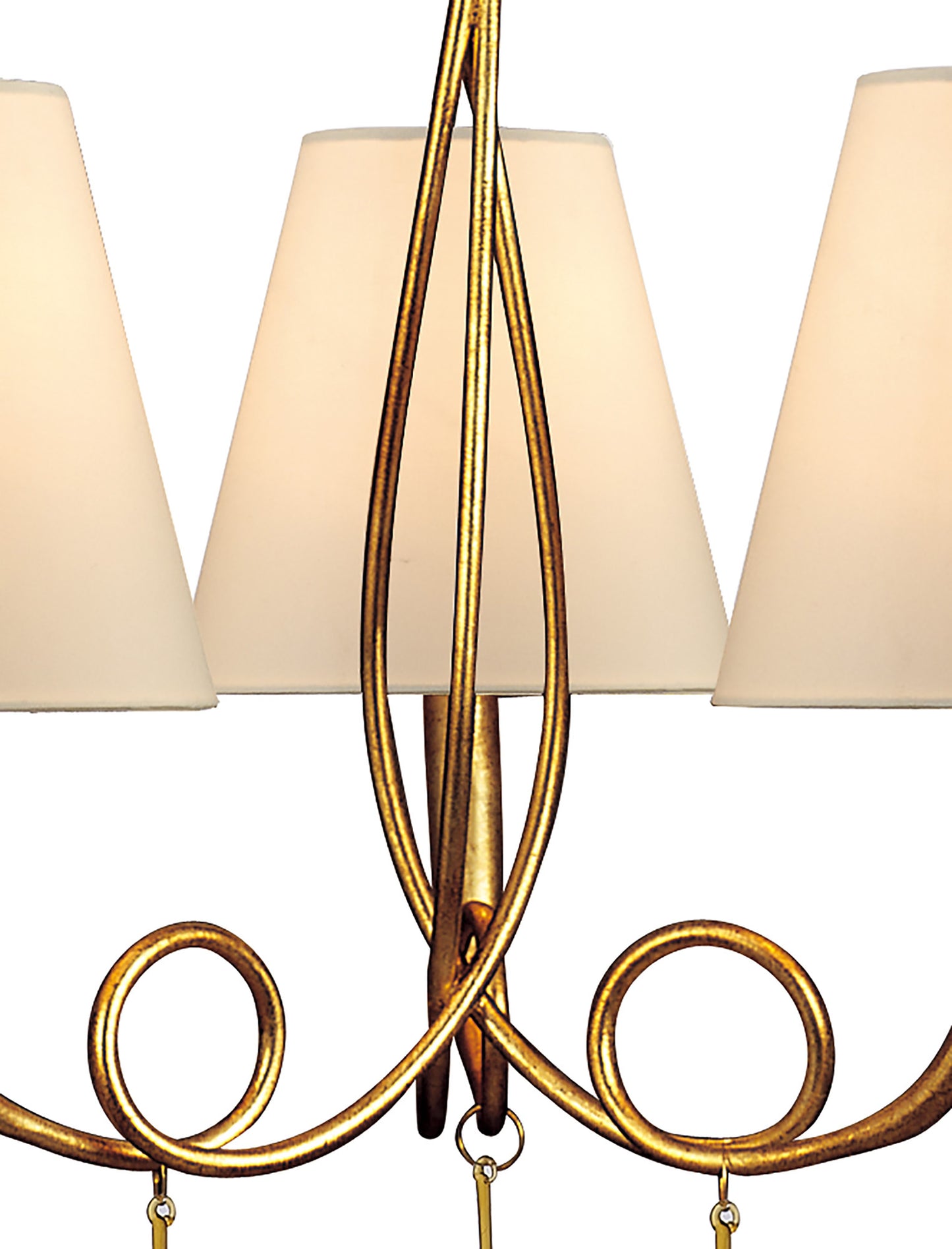 Paola Pendant 3 Light E14, Gold Painted With Cream Shades & Amber Glass Droplets (3542) by Mantra