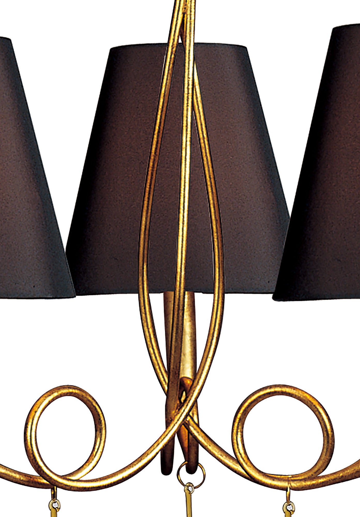 Paola Pendant 3 Light E14, Gold Painted With Black Shades & Amber Glass Droplets by Mantra