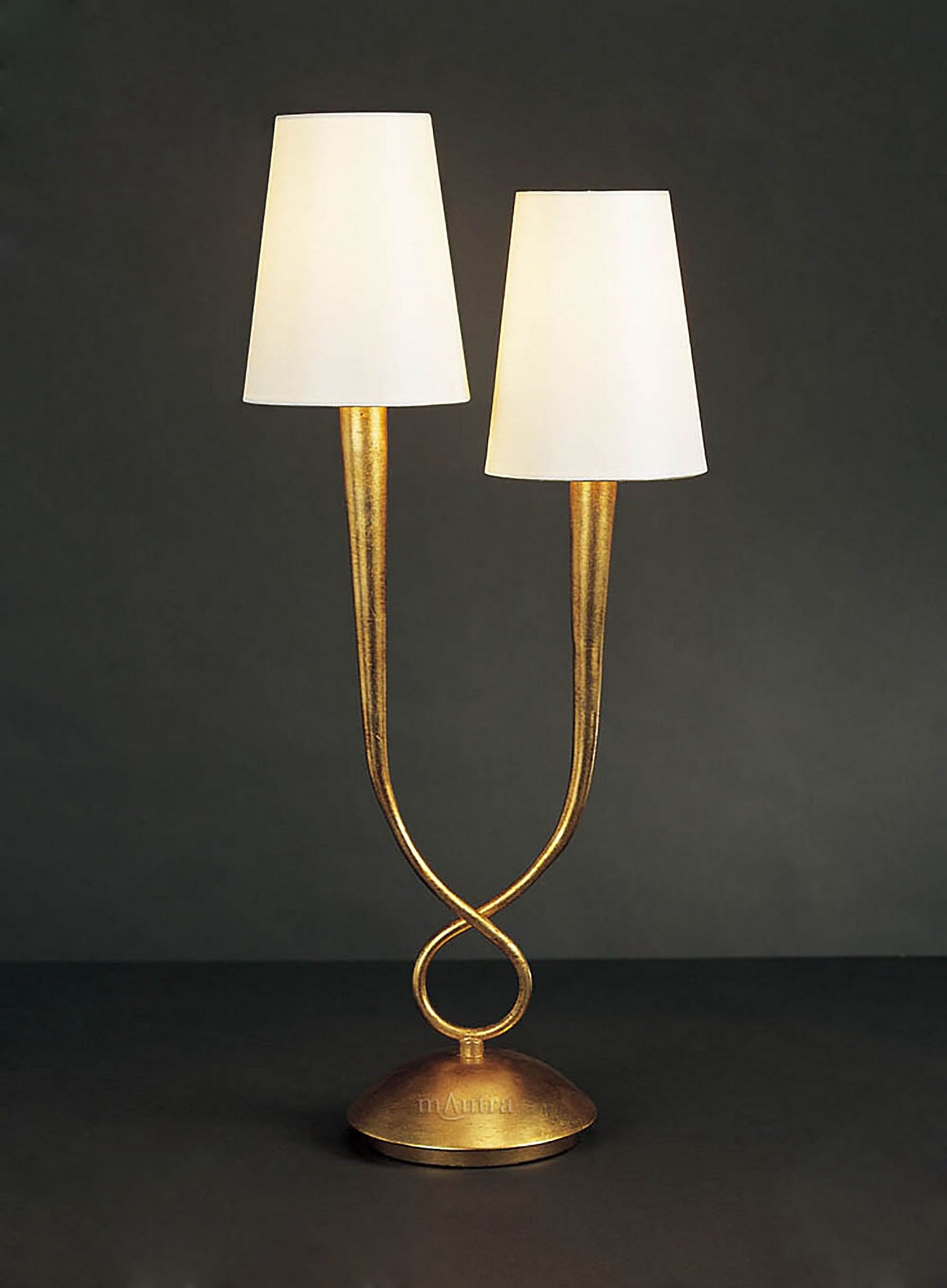 Paola Table Lamp 2 Light E14, Gold Painted With Cream Shades (3546) by Mantra