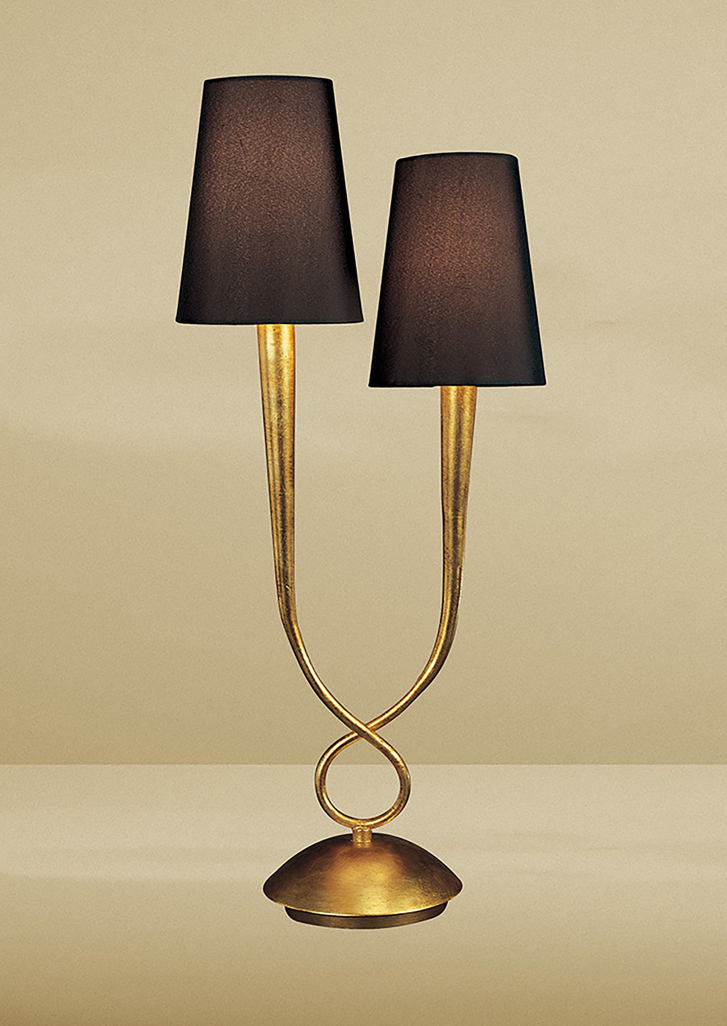 Paola Table Lamp 2 Light E14, Gold Painted With Black Shades by Mantra