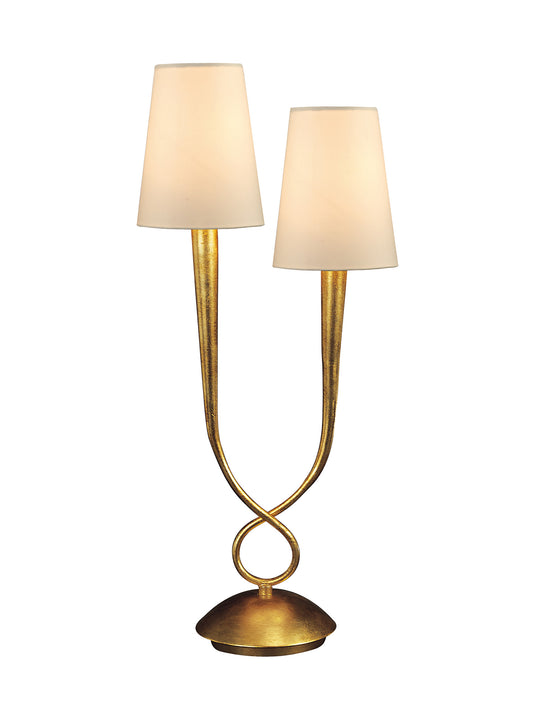 Paola Table Lamp 2 Light E14, Gold Painted With Cream Shades (3546) by Mantra