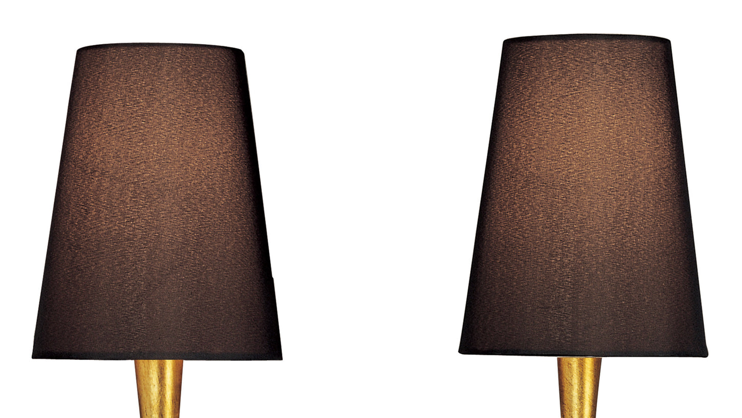 Paola Wall Lamp 2 Light E14, Gold Painted With Black Shades & Amber Glass Droplets by Mantra