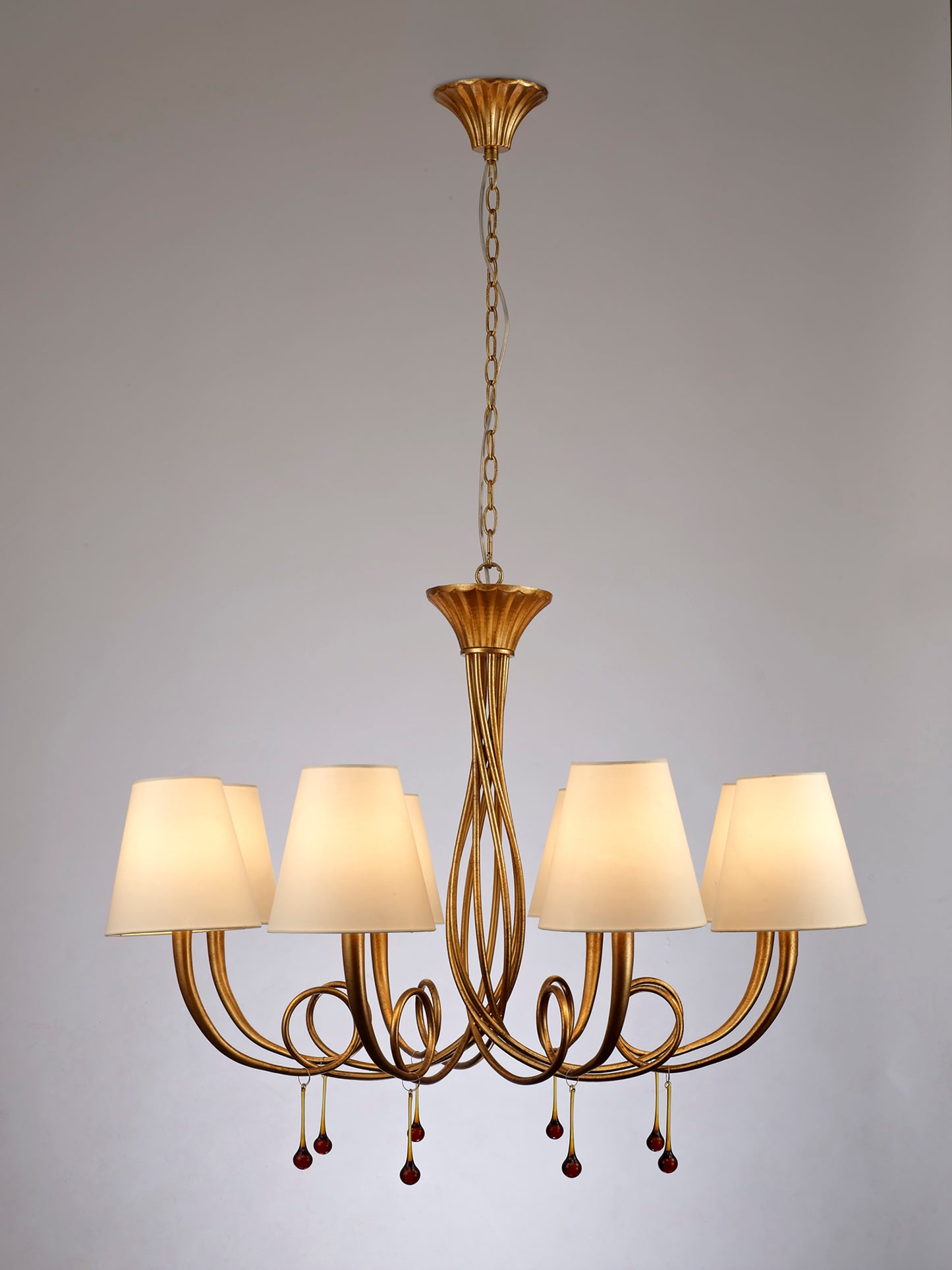 Paola Pendant 95cm Round, 8 x E14 (Max 40W), Gold Painting, Cream Shades by Mantra